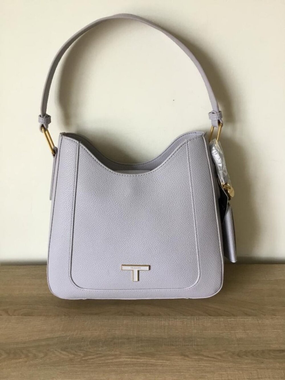 Tahari Jody Pebbled Leather Shoulder Bag, Lavender w/Gold-tone Logo & Pouch NWT